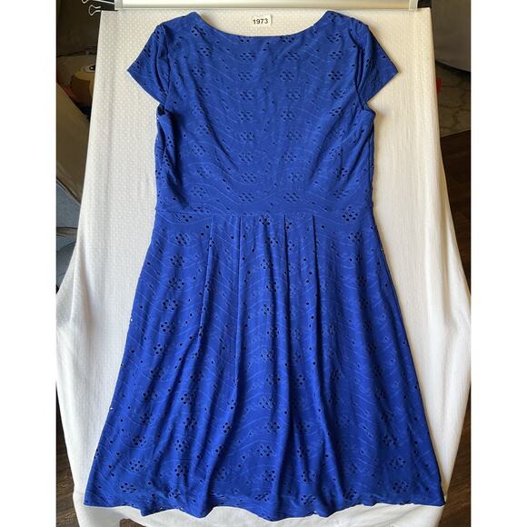 Enfocus Petite Women Dress 10P Blue Geometric Fit & Flare Short Sleeve Stretch - Picture 9 of 9